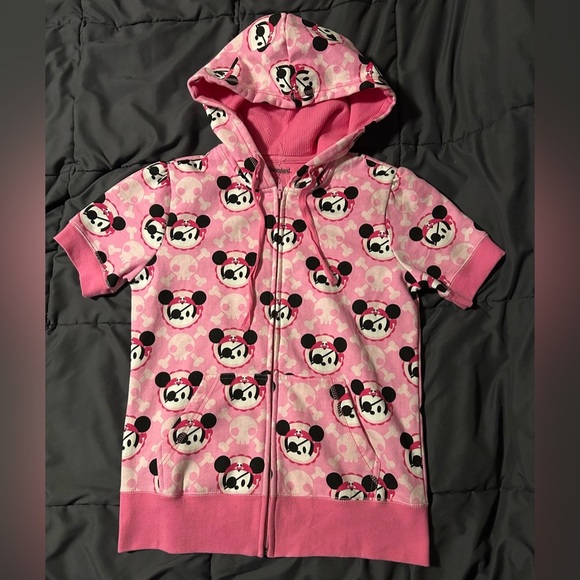 Disney Resort Pink Hoodie Mickey Pirate Full Zip Short Sleeve Pockets Girls M - Picture 5 of 8